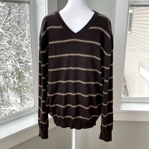 GAP Brown Striped V Neck 100% Cotton Sweater Size Large